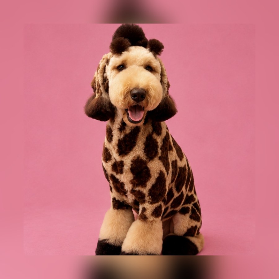 A creative giraffe-pattern groom by Luscious Paws